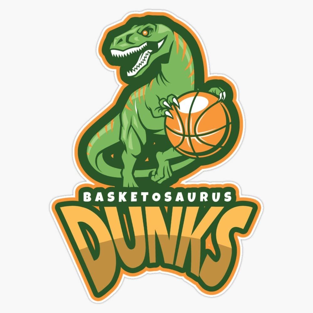 Basketosaurus Dunks in Green Sticker Decal Size 5"