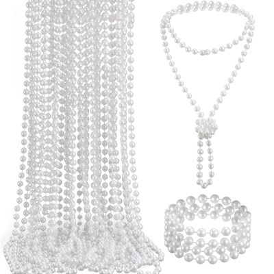 36PCS Faux Pearl Necklace Bulk-31.5 Inch 7mm Elegant White Pearl Bead Necklace for Women Pearl Bead Necklace for 1920s Gatsby Tea Party Favor Wedding Decorations