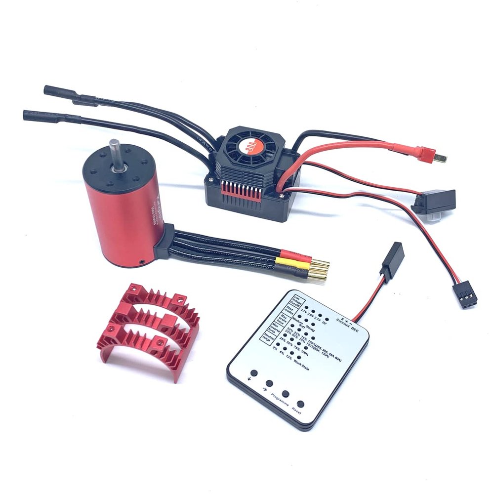 KingVal Replacement 3660 3500KV Waterproof Brushless Motor Shaft 5mm with 80A Brushless ESC and Program Card + Heatsink Combo Compatible with 1/10 RC Car