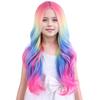 MAGQOO Rainbow Wigs Girls Fun Wigs Long Curly Wavy Colorful Wig Synthetic Heat Resistant Halloween Cosplay Costume Party view 1