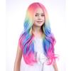 MAGQOO Rainbow Wigs Girls Fun Wigs Long Curly Wavy Colorful Wig Synthetic Heat Resistant Halloween Cosplay Costume Party view 2