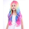 MAGQOO Rainbow Wigs Girls Fun Wigs Long Curly Wavy Colorful Wig Synthetic Heat Resistant Halloween Cosplay Costume Party view 3
