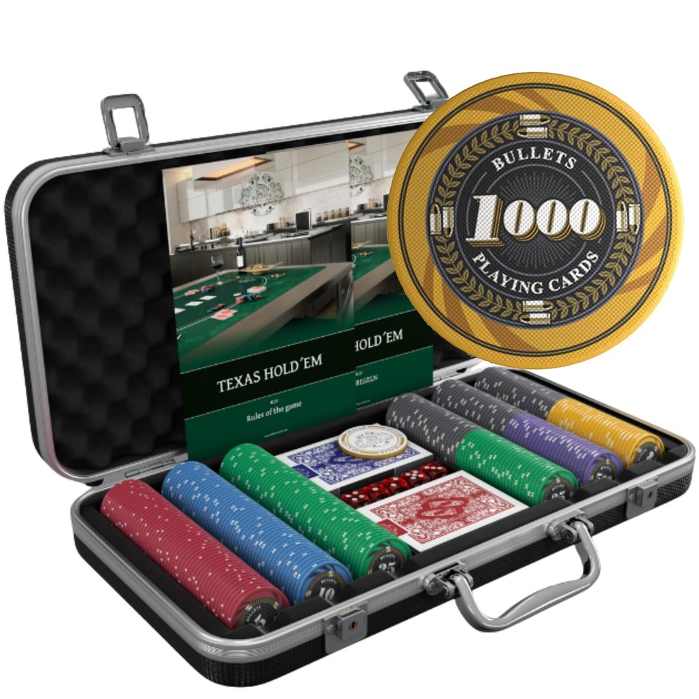 Bullets Playing Cards | Professional Poker Set Silvio | 300 Ceramic Poker Chips (10 g) with Premium Carrying Case  Casino Poker Set for Texas Holdem