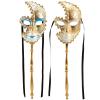LUOZZY 2 PCS Venetian Party Masquerade Mask with Holding Stick for Carnival, Mardi Gras, Stage Performance, Fancy Dress, Dancing (Blue, Pink) view 1