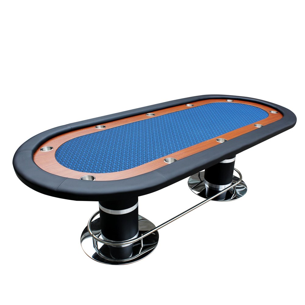 INO Design Poker Table for 10 Players Casino Style Games 96 inches with Speed Cloth Racetrack Playing Surface Pedestal Base, Blue