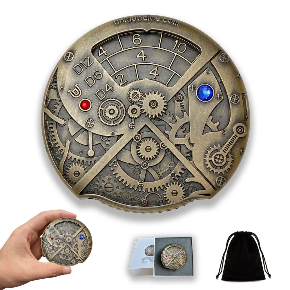 UD Unique Roulette Dice Mechanical Dice Spinner DND Steampunk Metal Dragons D and D Dice Set with TRPG DND Dice 7-in-1 Spinner Metal D&D Dice Set Role Playing Games Players DM Game Masters