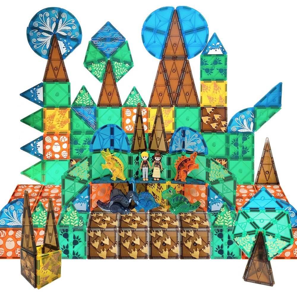 76-Piece Dinosaur Magnetic Tiles; Animal Magnet Tile Gift; Stem Building Set, Preschool, Kindergarten, Toddler Toy for Boys Girls Kids Age 3 4 5 6 7 +