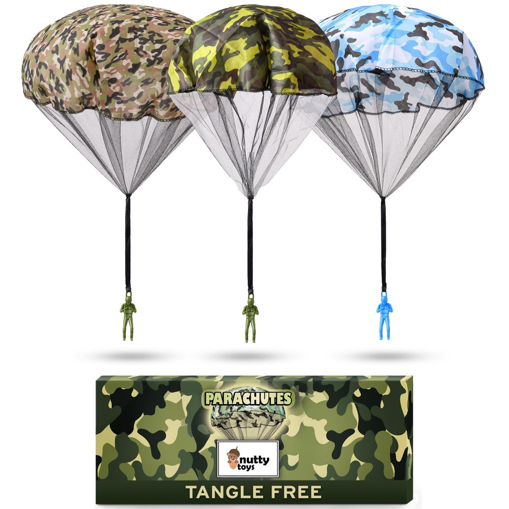NUTTY TOYS Army Parachute Toys for Kids - Tangle Free Outdoor Flying Parachute Men, Best Small Outside Toys, 4 5 6 7 8 9 10 11 12 Year Old, Best Valentines Gift 2026, Unique Boy Easter Basket Stuffers