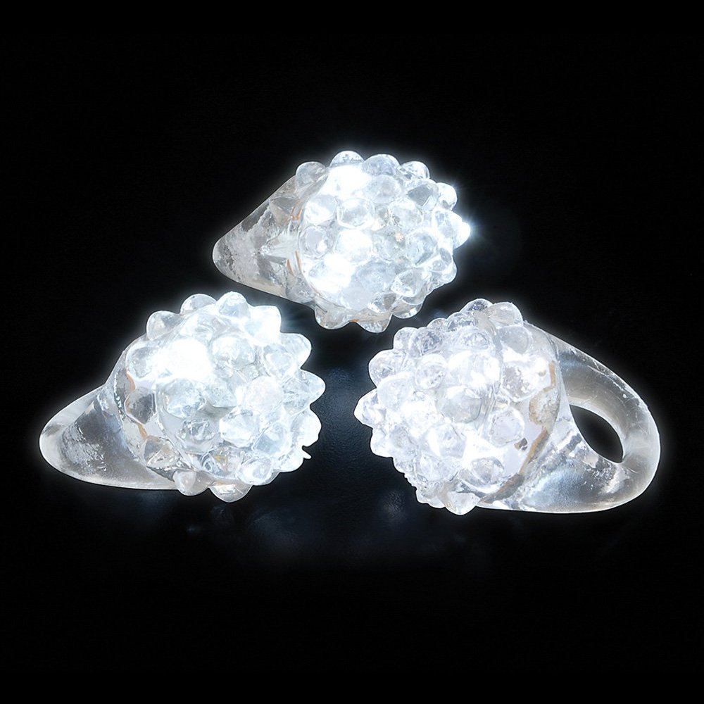 Pack of 4 Light-Up Flashing Novelty Rings Club Rave Birthday Party Favors Jelly LED Glow-In-The-Dark Neon Bag Stuffers Colorful Rubber Rings, White Berry
