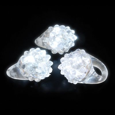 Pack of 12 Light-Up Flashing Novelty Rings Club Rave Birthday Party Favors Jelly LED Glow-In-The-Dark Neon Bag Stuffers Colorful Rubber Rings, White Berry