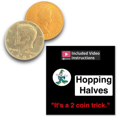 Ted's Sterling Magic Hopping Halves Sun and Moon, Half Dollar and English Penny Coin Trick (Non-expanded Shell)