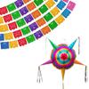 Mexican Party Banners (5 Pack with 10 Multicolor Plastic Flags per Banner) + Mexican Piata (Large 32 Inches) - Papel Picado Banner - Large Pinata view 1
