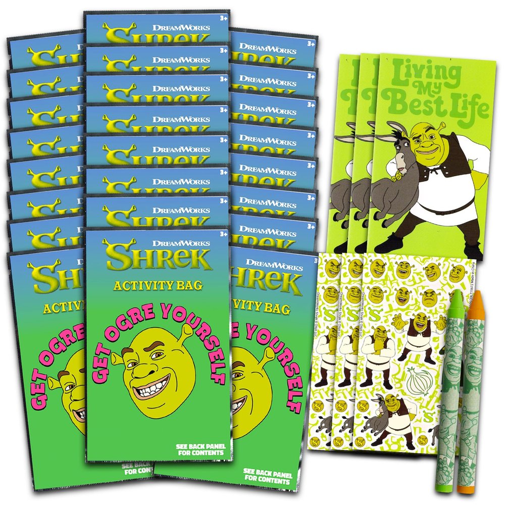 Shrek Birthday Party Favors Set - Bundle with 24 Shrek Play Packs | Mini Coloring Books, Stickers, and More for Goodie Bags (Shrek Party Supplies)