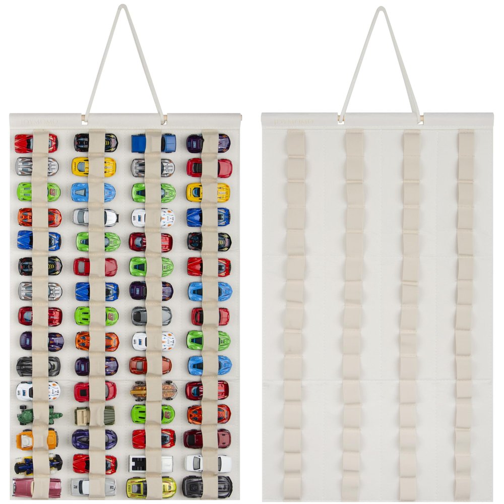 JOYMOMO Hanging Storage Organizer for Toy Cars Felt Display Case Hold Up 60 Toy Cars (Cream)