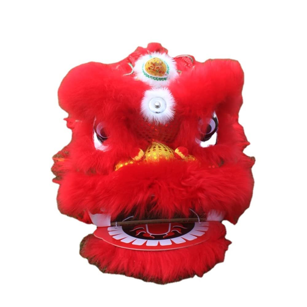 PROPSCOS 14 inch Single Kid Lion Dance Mascot Wool Toy Children Cosplay Props Activity Costume (12inch,red)