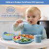 Silicone Baby Feeding Set, 10 Pcs Baby Led Weaning Supplies Baby Eating Essentials Set with Suction Bowl Divided Plate Adjustable Bib Soft Spoon Fork Cup with Lid Drinking Cup, Travel Bag (Blue) view 2