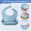 Silicone Baby Feeding Set, 10 Pcs Baby Led Weaning Supplies Baby Eating Essentials Set with Suction Bowl Divided Plate Adjustable Bib Soft Spoon Fork Cup with Lid Drinking Cup, Travel Bag (Blue) view 4