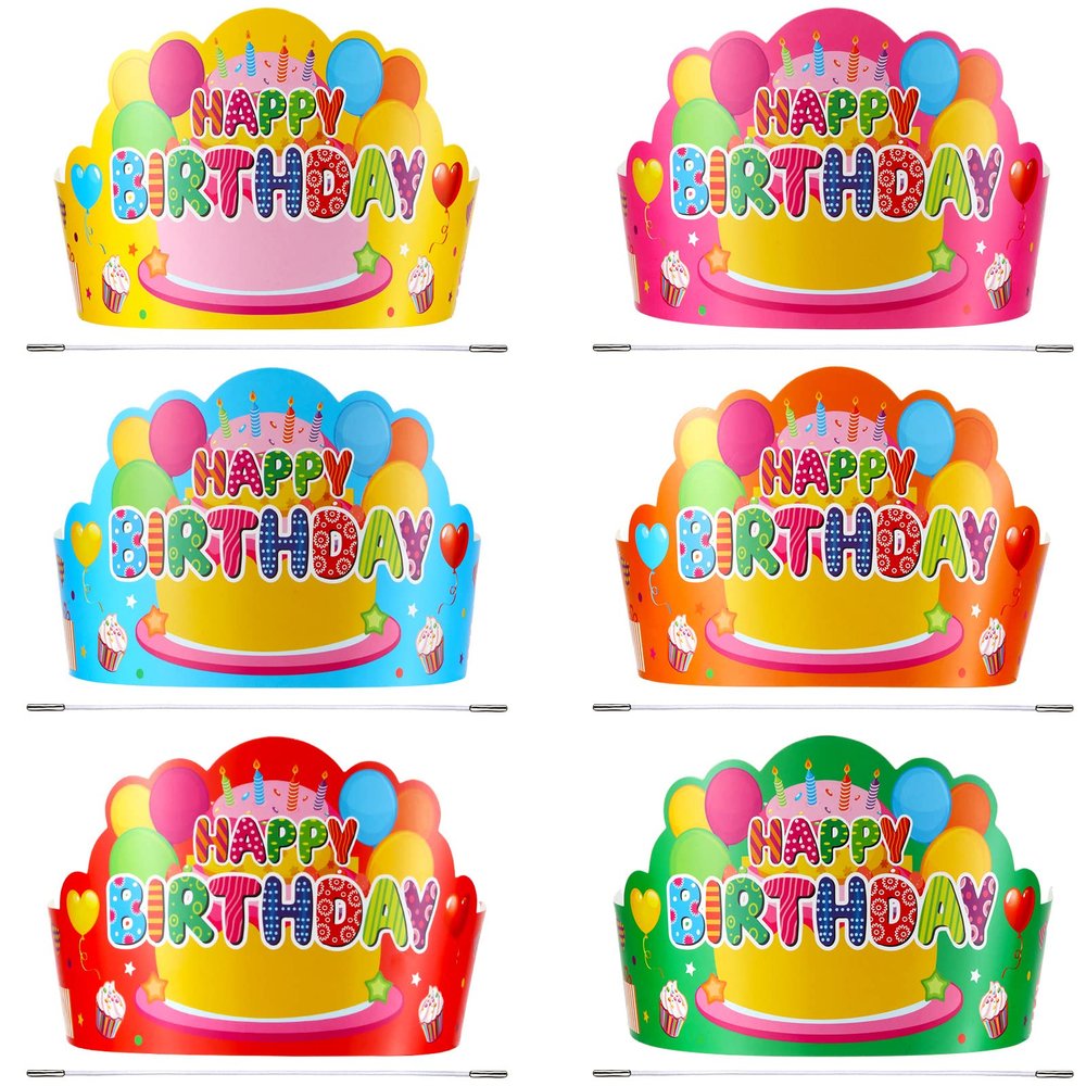 Yunsailing 36 Pcs Happy Birthday Crowns for Kids Paper Birthday Hat Crowns for Classroom Gifts Kids' Party(Colorful)