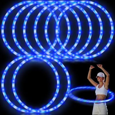 8 Pack 36 Inch LED Light up Hoop Glowing Lights Fitness Exercise Hoops Festival 10 Color Changing Exercise Glowing Hoop for Halloween Party Favors Dance Dark Fitness(Blue)