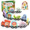 Zeoddler Toys for Toddlers, 11 Magnetic Wooden Animals Train Set, Montessori Toys for Toddlers, Preschool Learning Activities for Kids, Birthday Gifts for Boys, Girls view 1