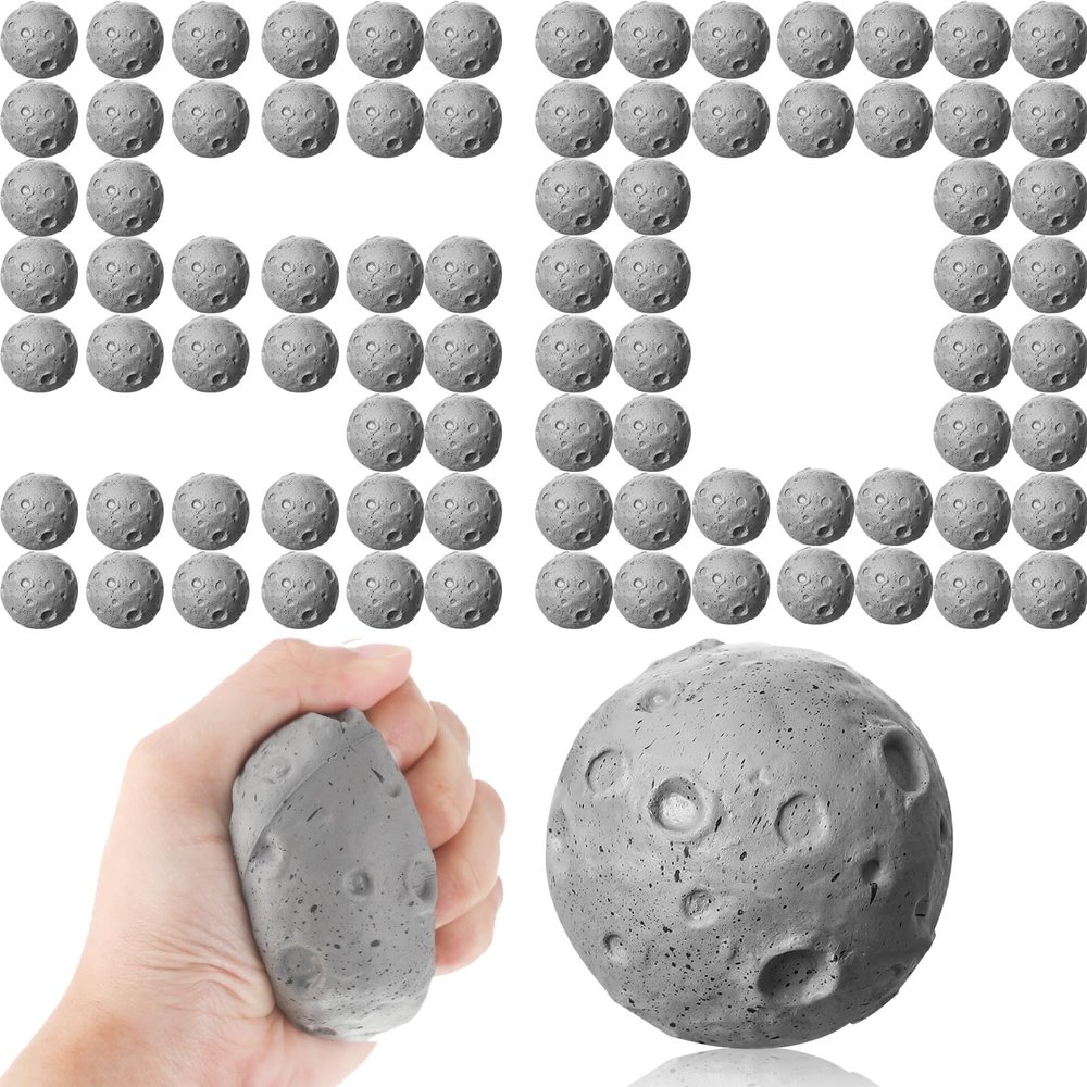 Outus 50 Pcs Moon Stress Balls 2.5 Inch Anxiety Fidget Relief Squeeze Balls Soft Foam Toy for Teenagers Students Birthday Party Favors for Adults Finger Exercise School Office