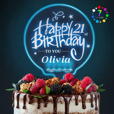 LED Personalized Happy Birthday Cake Toppers 7 Colour Changes Light Up Cake Topper Acrylic Cake Toppers Cake Decorations for 1st 16th 18th 20th 21st 30th 40th 50th 60th 70th(Design 2)