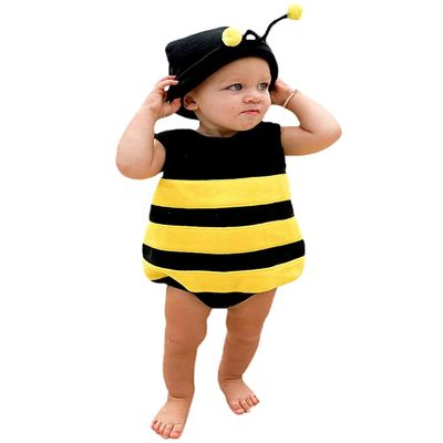 MERSARIPHY Infant Baby Outfits Girl Boy Cartoon Bees Romper Baby Halloween Costumes Fall Clothes with Hat (Stripes, 18-24 Months)