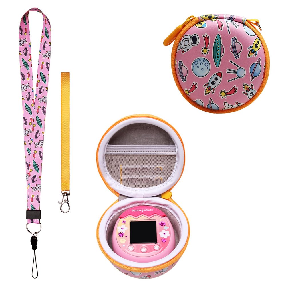 LTGEM Case Compatible with Tamagotchi Pix/Tamagotchi Original, Protective Carrying Case with Lanyard Neck Strap (Orange)