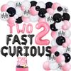 90Pcs Pink Racing Car 2nd Birthday Party Decorations for Girls, TWO FAST CURIOUS 2 Foil Balloons with Pink Black Checkerboard Grid Balloon Garland Kit for Girls 2 Years Old Birthday Decoration view 1