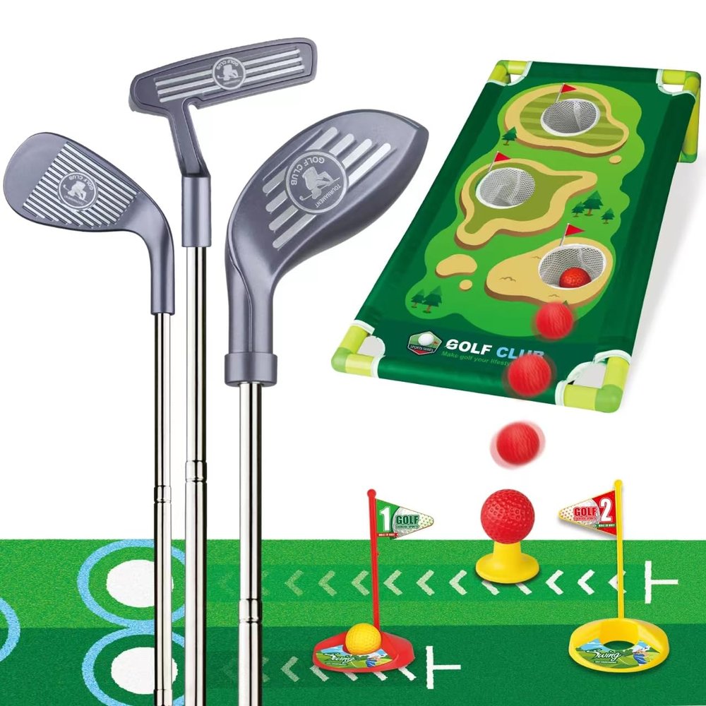 RCROKS Toddler Golf Clubs Set Adjustable, Upgraded Aluminium Alloy Shaft Kids Golf Toys Indoor & Outdoor Backyard Golf Game Toy Playset Gifts for Aged 2-6 Toddlers Kids Baby (Grey, M)