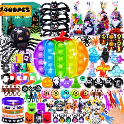 FORLINX 400PCS Halloween Party Favors for Kids, Bulk Toys, Goodie Bag Stuffers, Classroom Prizes, treasure box, Trick or Treat Toy