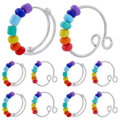 DICOSMETIC 10Pcs 2 Styles Rainbow Rotating Open Cuff Rings Adjustable Personalized Wrap Ring Rotatable Bead Rings Fidget Ring for Anxiety Rainbow Spinner Beads Ring, US Size 8 3/4