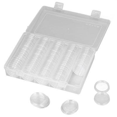 100 Pieces Coin Capsules Protect Gasket Coin Holders with Transparent Protective Case Plastic Clear Coin Storage Box for Coin Collection Exhibition Supplies Gift