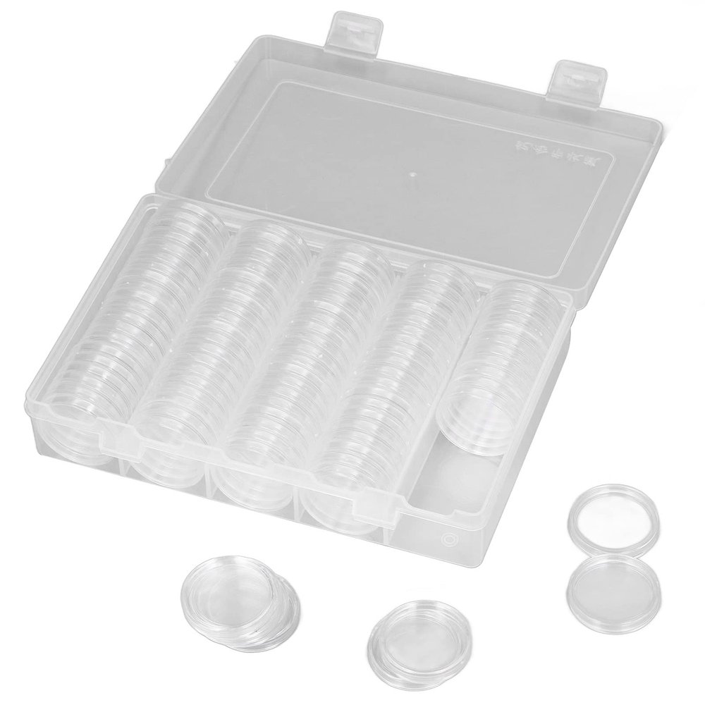 100 Pieces Coin Capsules Protect Gasket Coin Holders with Transparent Protective Case Plastic Clear Coin Storage Box for Coin Collection Exhibition Supplies Gift