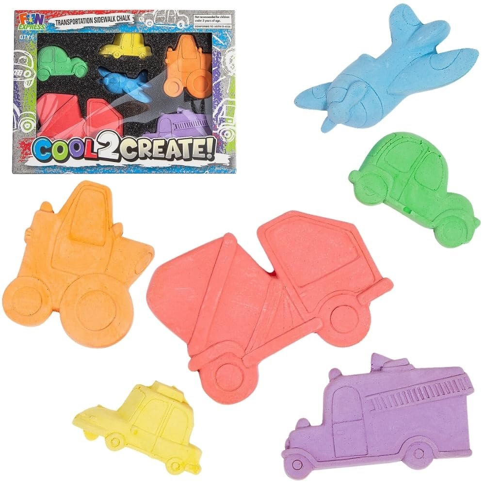 Fun Express Vehicle-Shaped Sidewalk Chalk - 6 Pieces