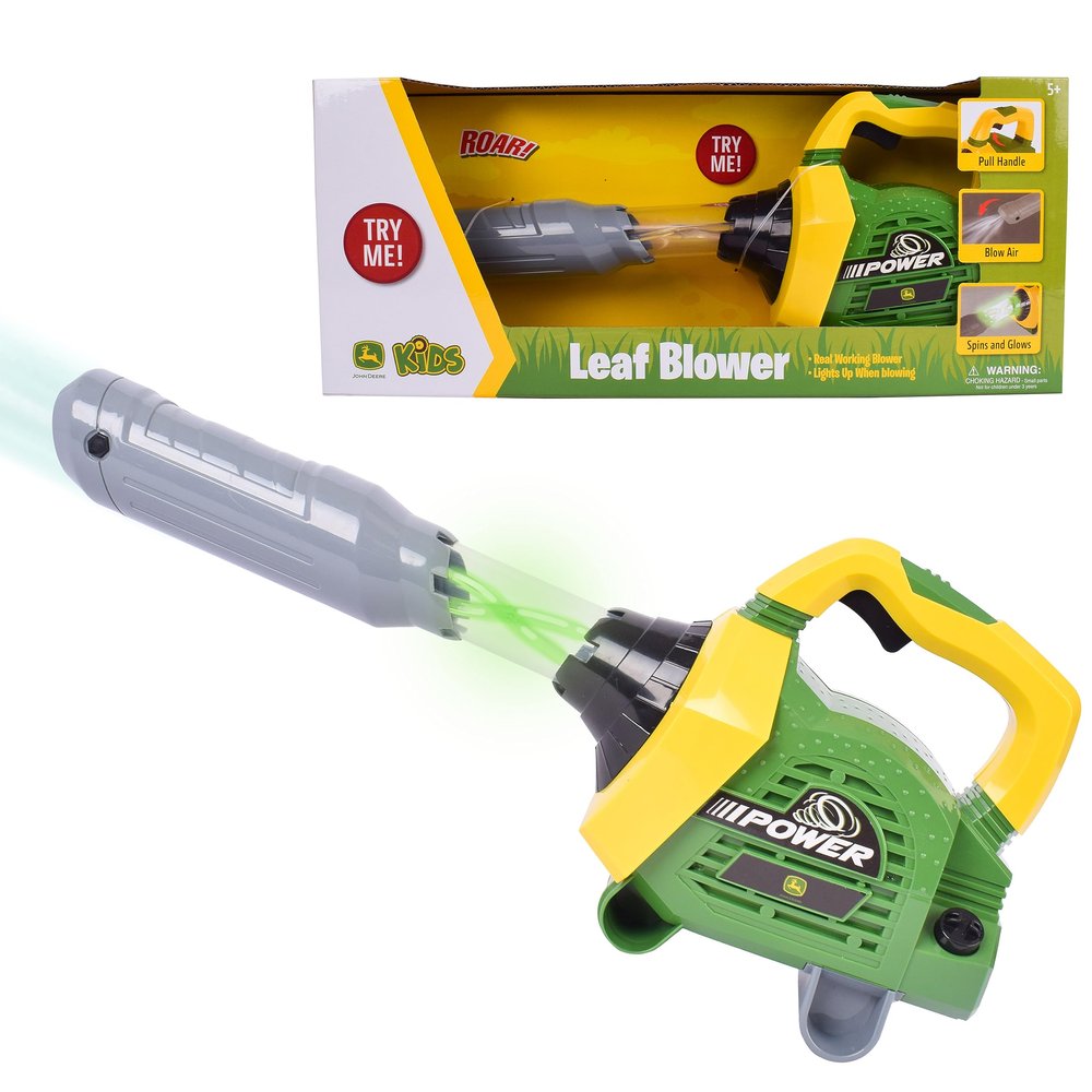 John Deere Leaf Blower Toy for Kids Pretend Construction Tool with Lights and Sounds | Blows Real Air