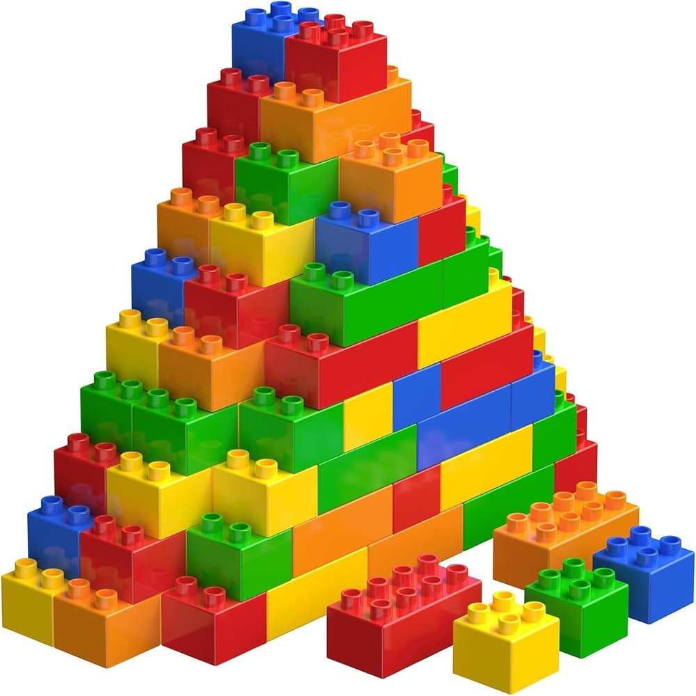 WYSWYG Large Classic Building Blocks Set 70 Pcs in 5 Colors, Big Construction Bricks Compatible with Duplo, Preschool STEM Educational Toys for Age 3-6