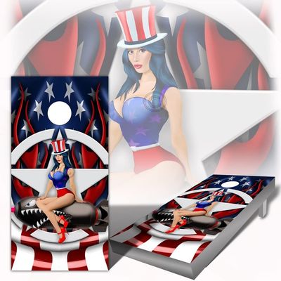 American Flag Pinup Cornhole Board Wrap