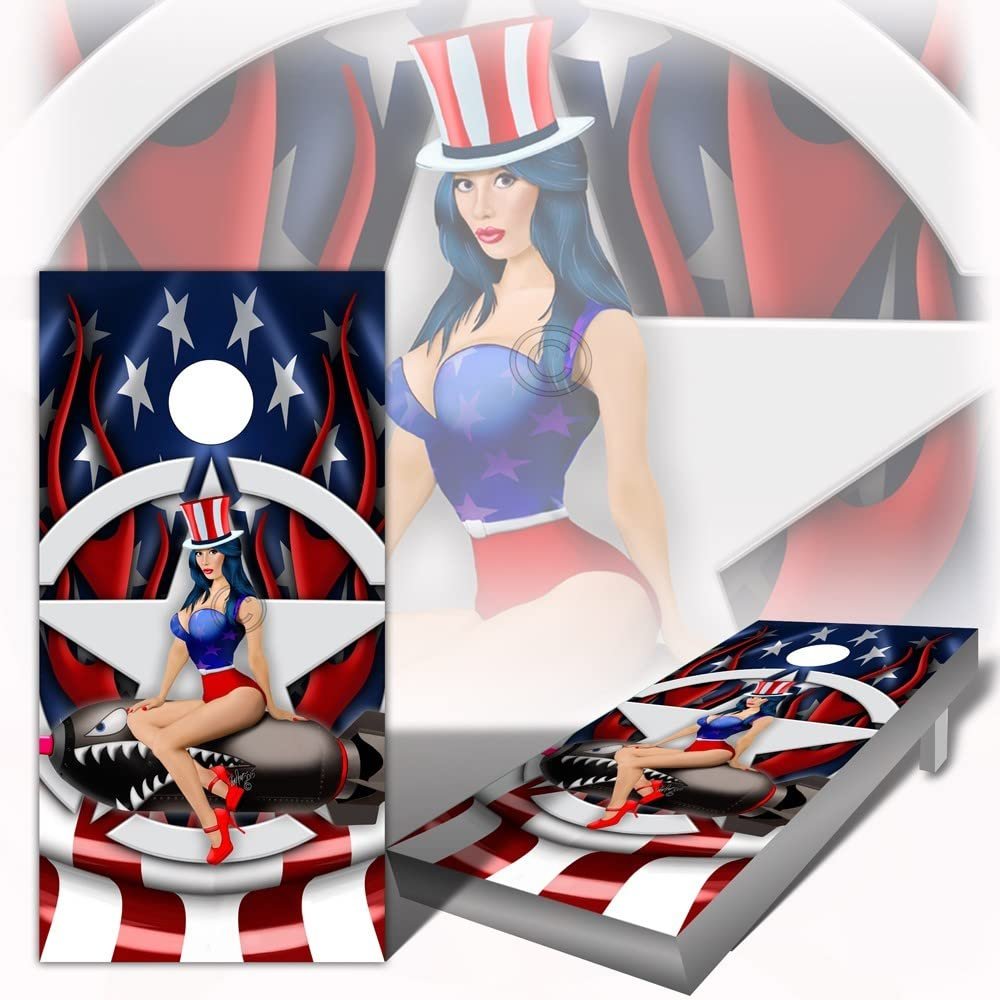 American Flag Pinup Cornhole Board Wrap