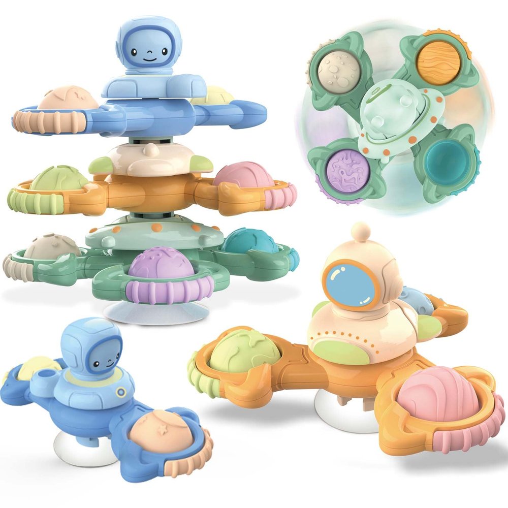 VETGI 3PCS Suction Cup Spinner Toy - Sensory & Fidget Bath Toys for 2-3 Year Olds, Boys & Girls - Ideal Gift for Toddlers, Spinning Tops.