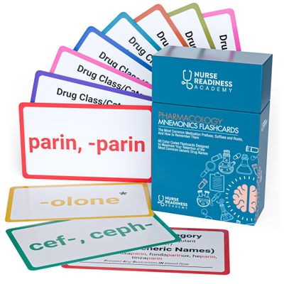 Pharmacology Mnemonics Flashcards: 60 Color Coded Flashcards for Learning The Most Common Generic Drug Names - for Nursing Students, Pharmacy Techs, and Med Students