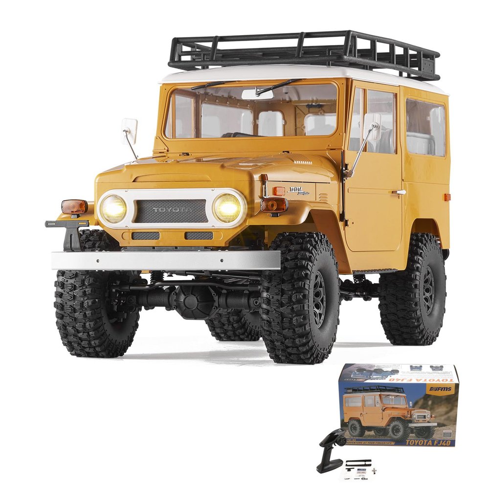 EAZYRC X FMS 1/10 Toyota Land Cruiser FJ40 RS with Licensed RC Truck Blue, All Terrain Waterproof 4WD 35T 550 Motor RC Crawler for Adult,2.4Ghz Remote Control, RS Version(Yellow)