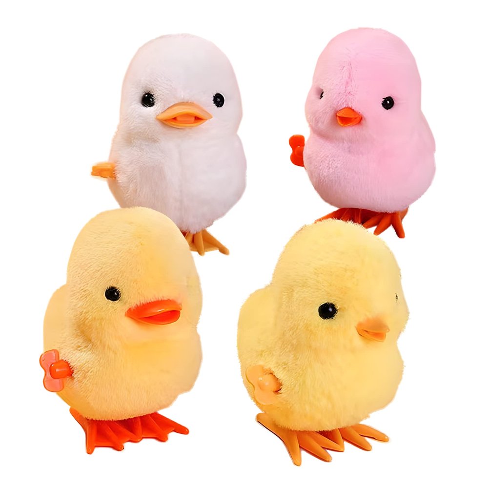 HawaStar Easter Wind-Up Plush Toys Fluffy Realistic Jumping Chicks & Ducks for Kids (Pack of 4)