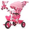 EOOWOY Toddler Tricycle with Push Handle, 7 in 1 Stroller Trike with 360 Swivel Seat, Reclining Backrest, All-Terrain Wheels, Dual Brakes, Canopy & Storage, Gift for Kids 18 Months to 5 Years, Pink view 1