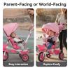 EOOWOY Toddler Tricycle with Push Handle, 7 in 1 Stroller Trike with 360 Swivel Seat, Reclining Backrest, All-Terrain Wheels, Dual Brakes, Canopy & Storage, Gift for Kids 18 Months to 5 Years, Pink view 4