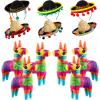 6 Pieces Mini Rainbow Donkey Piatas 4 x 7 Inch and 6 Pieces Sombrero Hat Headbands for Cinco De Mayo Mexican Decorations Carnivals Festivals Taco Tuesday Event Fiesta Supplies view 1
