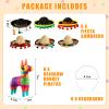6 Pieces Mini Rainbow Donkey Piatas 4 x 7 Inch and 6 Pieces Sombrero Hat Headbands for Cinco De Mayo Mexican Decorations Carnivals Festivals Taco Tuesday Event Fiesta Supplies view 2