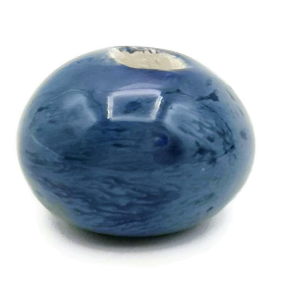 1Pc Handmade Extra Large Round Beads, Ceramic Craft Supplies for Macrame Large Hole (30 mm, Dark Blue Speckled)
