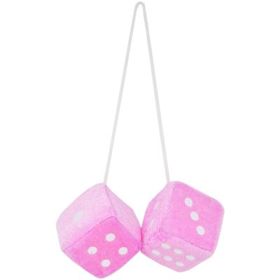 1 Pair 3 Pink Fuzzy Plush Dice Classic Vintage [Nostalgic 80s Fuzzy Car Dice for Mirror ] for Automotive Interior Mirrors
