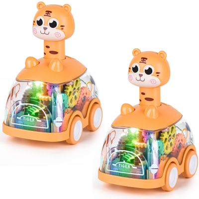 ShinySong Baby Toy Cars Press and Go Car for Toddler, Light Up Toys Birthday Gifts for Kids Boys Girls, Tiger 2PCS